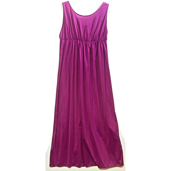 Vintage Slip Nightgown Magenta Nylon Medium Embroidered Keyhole Maxi - Picture 3 of 7